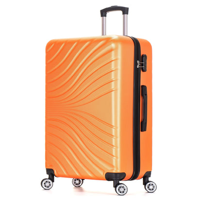 Orange suitcase with wave pattern on a white background