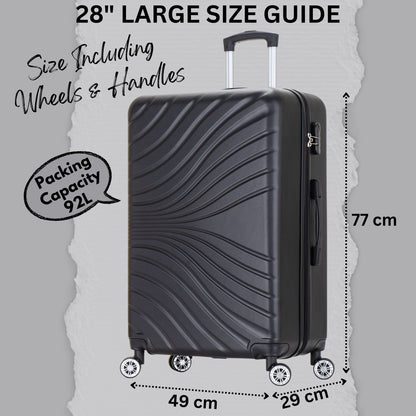 28" Large Suitcase – 4 Wheel Hard Shell Trolley Case -  ABS27 - Black