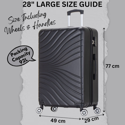 28" Large Suitcase – 4 Wheel Hard Shell Trolley Case -  ABS27 - Black