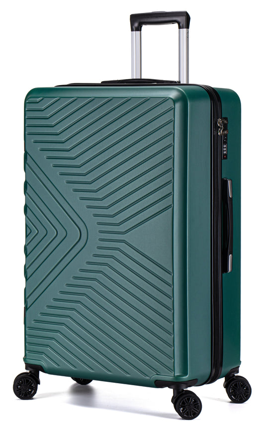 Green suitcase with a textured design on a white background