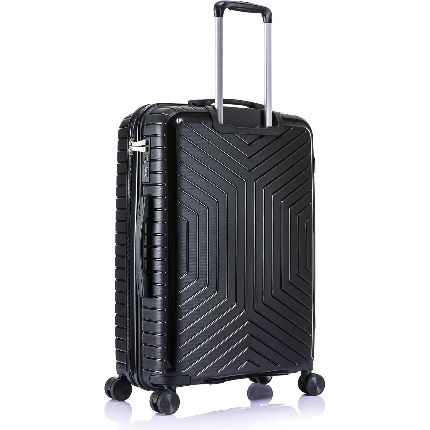 Large Suitcase with a geometric pattern on a white background Back side in Black PP20