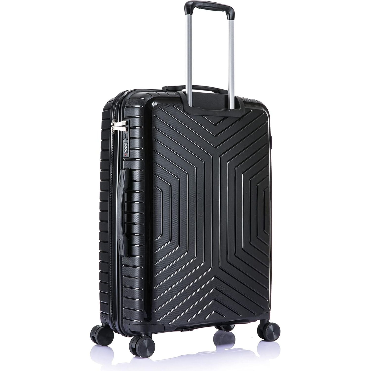 Large Suitcase with a geometric pattern on a white background Back side in Black PP20