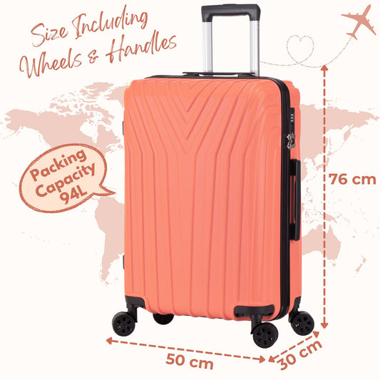Ryn Large Suitcase – 4 Wheel Hard Shell Trolley Case -  ABS101 - Peach