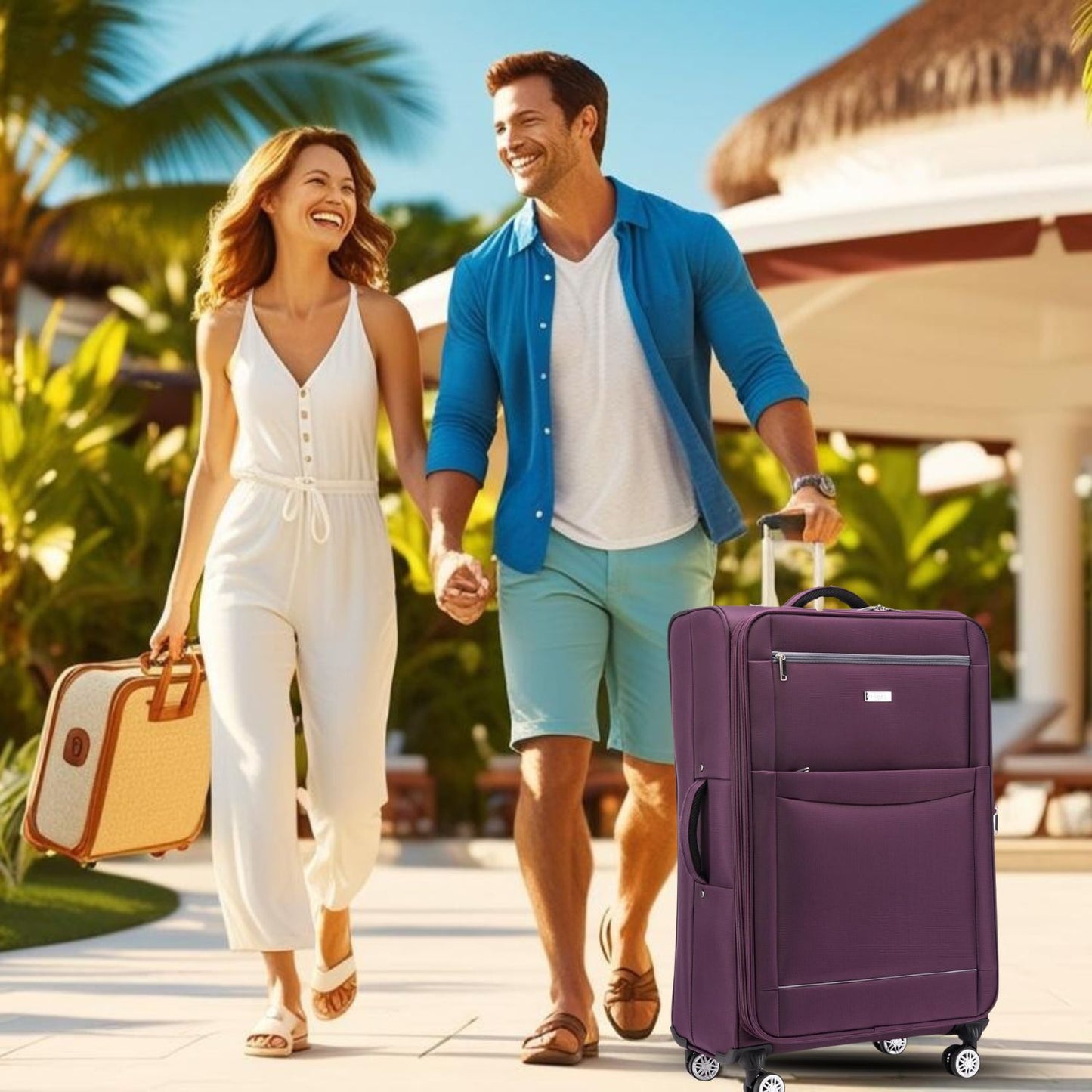 Evia Range Medium Suitcase - Ultra Lightweight Expandable 4 wheel Spinner - Purple