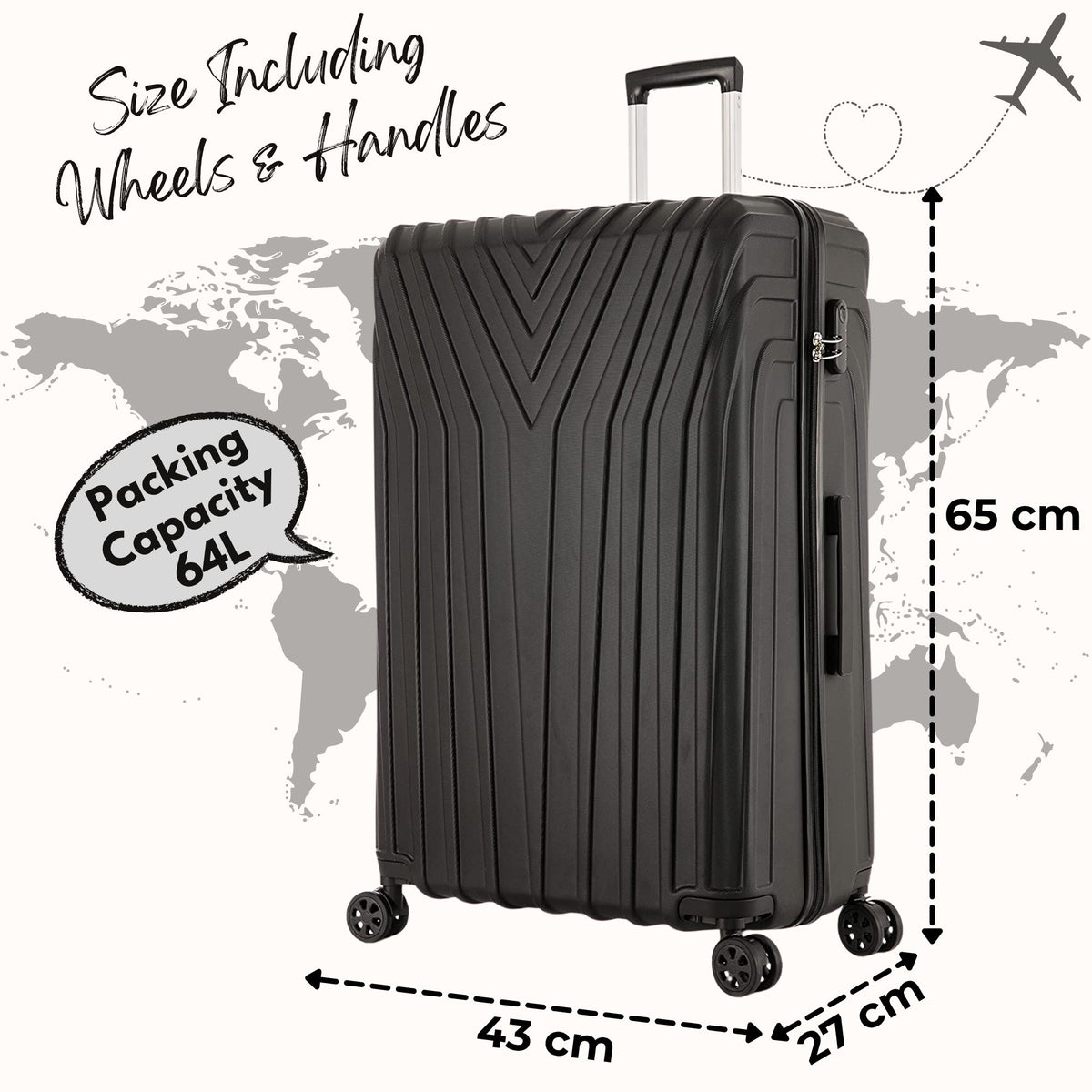 Ryn Medium Suitcase - Lightweight 4 Wheel Hard Shell Suitcase - ABS101 Black