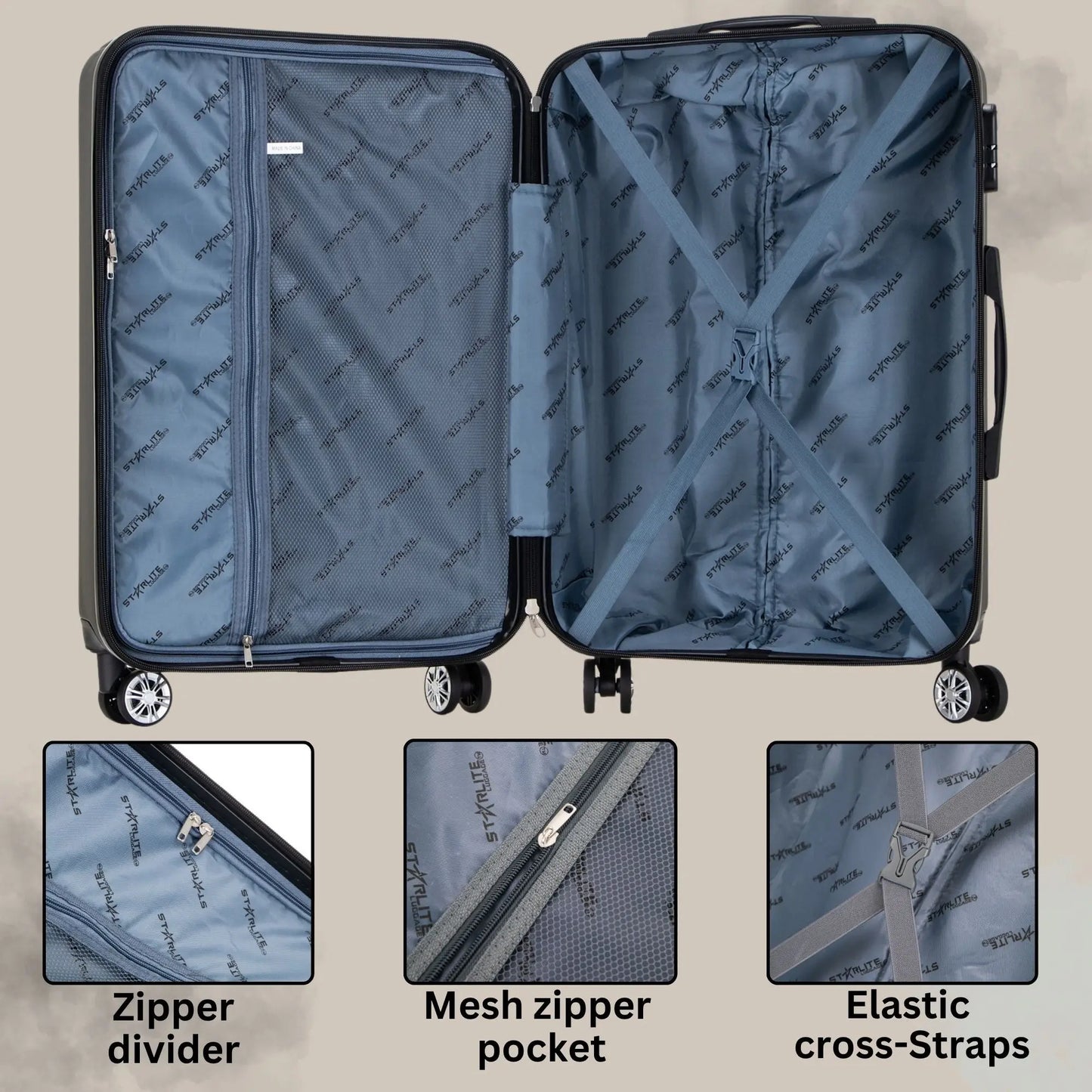 Large Suitcase – 4 Wheel Hard Shell Trolley Case -  ABS25 - Gold Starlite Luggage