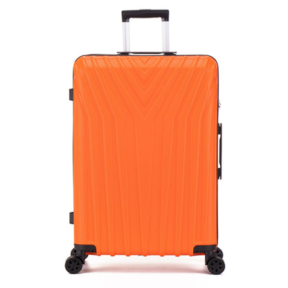 Orange suitcase with a textured surface on a white background