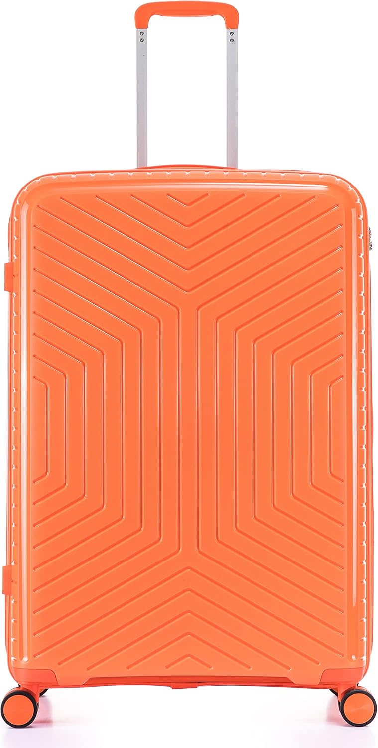 Large orange suitcase front