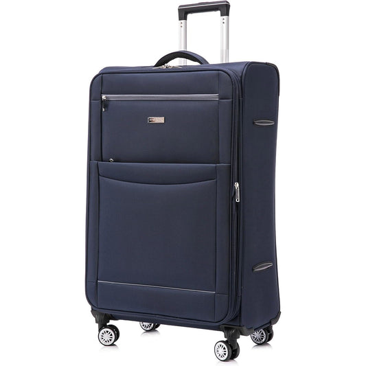 Ultra Lightweight Navy 4 wheel Spinner Suitcase on white background 