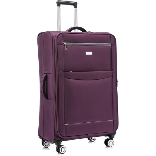 Ultra Lightweight Purple 4 wheel Spinner Suitcase on white background 