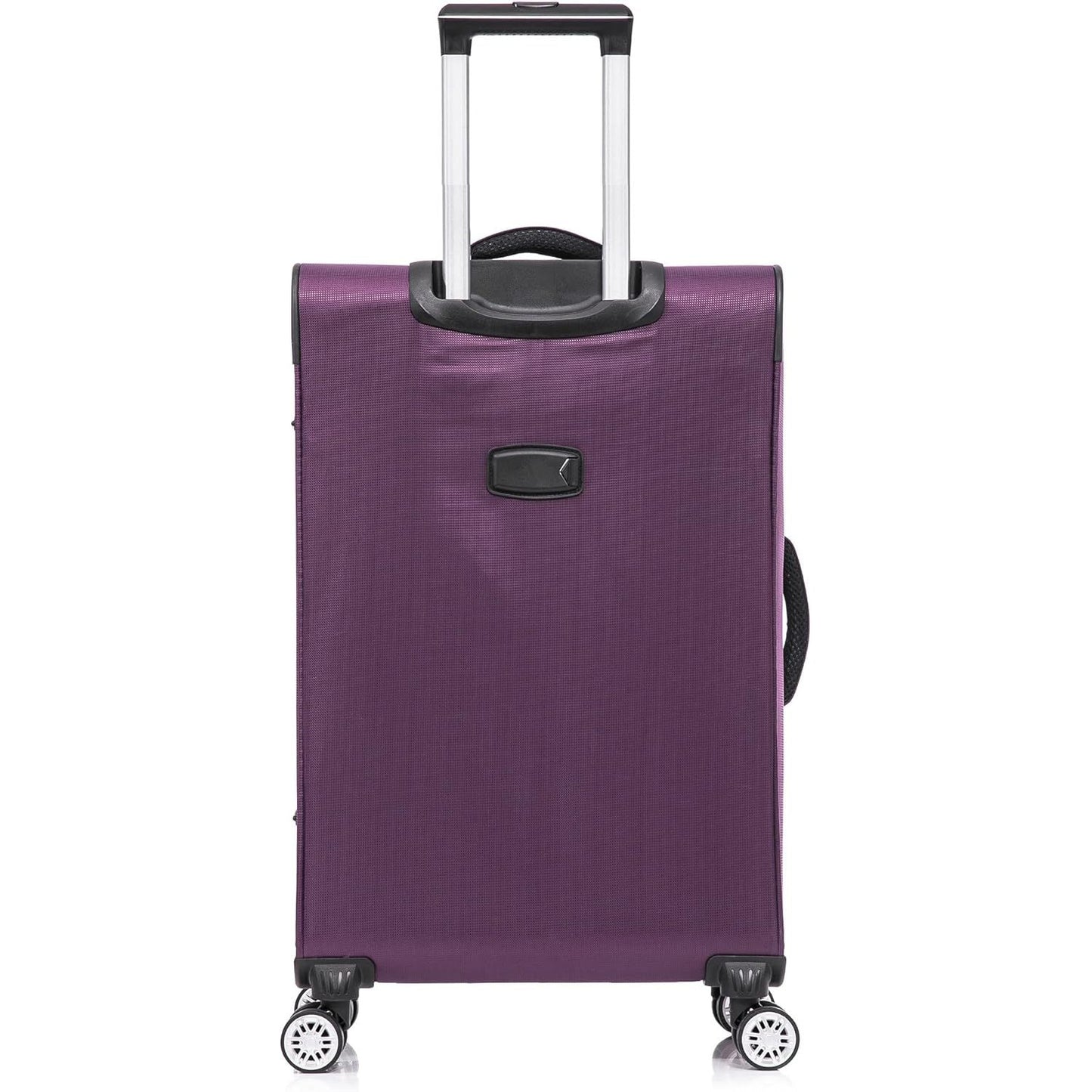 Ultra Lightweight Purple back 4 wheel Spinner Suitcase on white background 