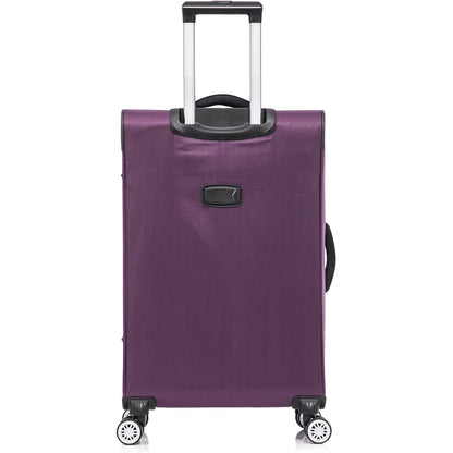 Ultra Lightweight Purple back 4 wheel Spinner Suitcase on white background 