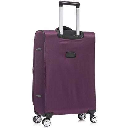 Ultra Lightweight Purple back side 4 wheel Spinner Suitcase on white background 