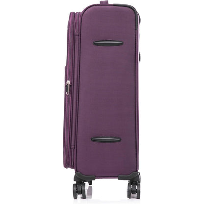 Ultra Lightweight Purple side stumps 4 wheel Spinner Suitcase on white background 