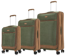 Load image into Gallery viewer, Set Of 3 Synthetic Suede SU81 Green-Tan 4 Wheel Suitcase