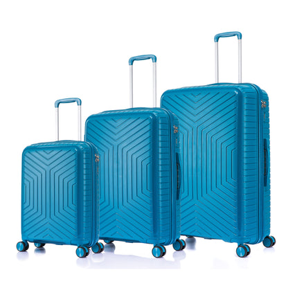 Suitcase Set – 3 Piece Lightweight Polypropylene Hard Shell Travel Luggage with 4 Wheels - PP20 - Blue