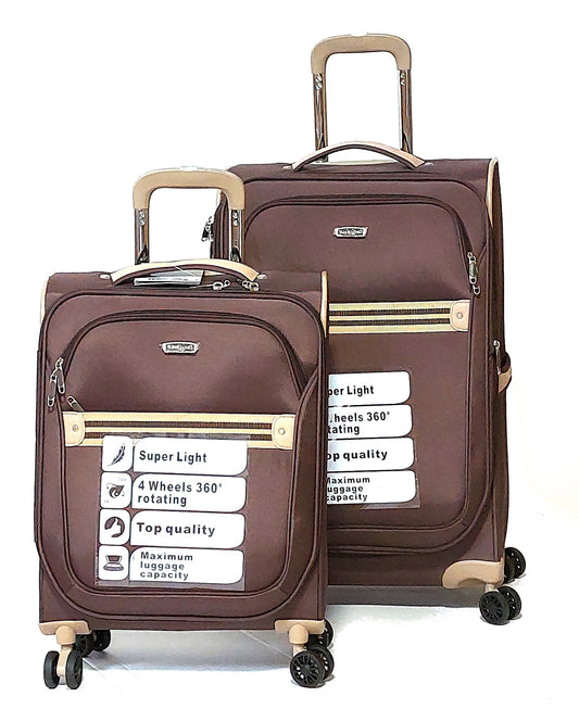 Set of 2 – Medium suitcase + Carryon 4-Wheel Lightweight Suitcases RL2001 Brown