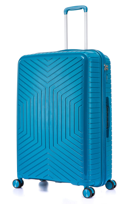 Suitcase Set – 3 Piece Lightweight Polypropylene Hard Shell Travel Luggage with 4 Wheels - PP20 - Blue