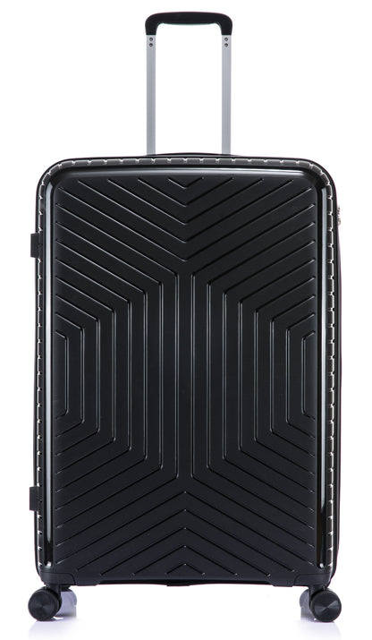 Suitcase Set – 3 Piece Lightweight Polypropylene Hard Shell Travel Luggage with 4 Wheels - PP20 - Black