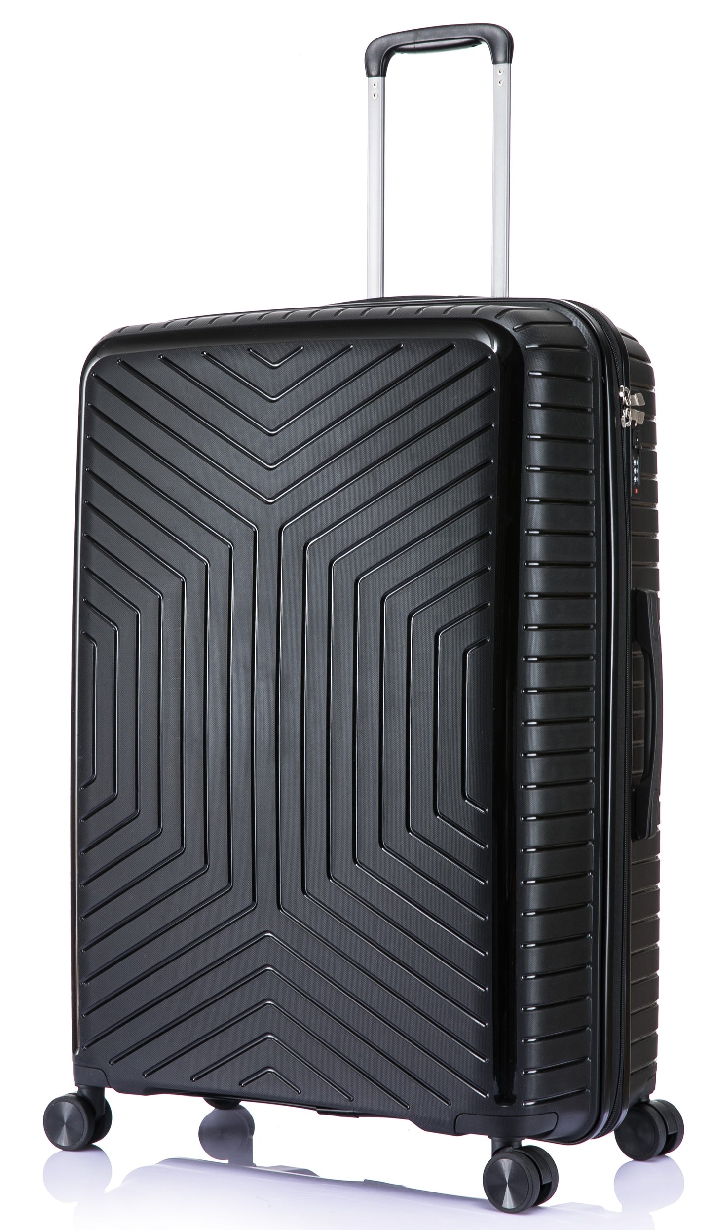 Suitcase Set – 3 Piece Lightweight Polypropylene Hard Shell Travel Luggage with 4 Wheels - PP20 - Black