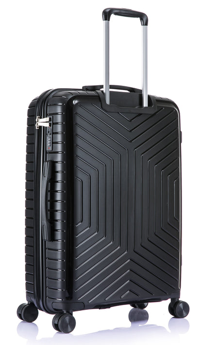 Suitcase Set – 3 Piece Lightweight Polypropylene Hard Shell Travel Luggage with 4 Wheels - PP20 - Black