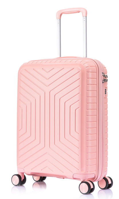 Suitcase Set – 3 Piece Lightweight Polypropylene Hard Shell Travel Luggage with 4 Wheels - PP20 - Light Pink