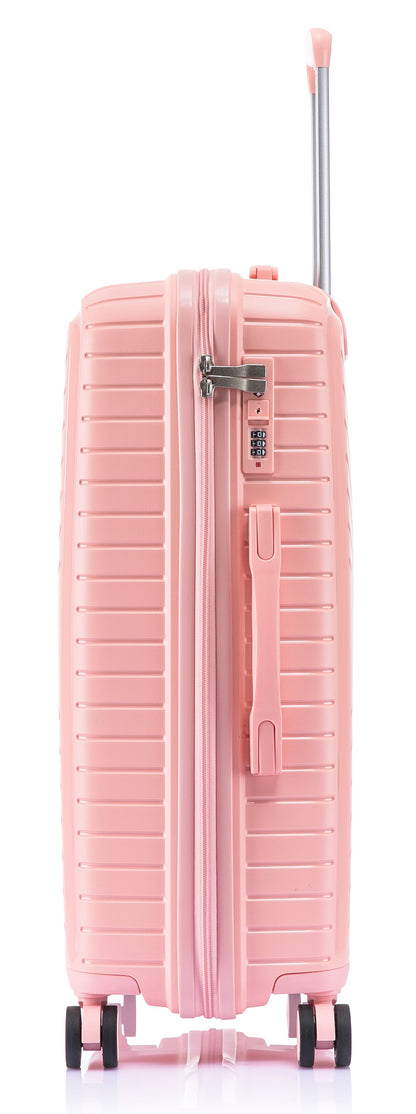 Suitcase Set – 3 Piece Lightweight Polypropylene Hard Shell Travel Luggage with 4 Wheels - PP20 - Light Pink