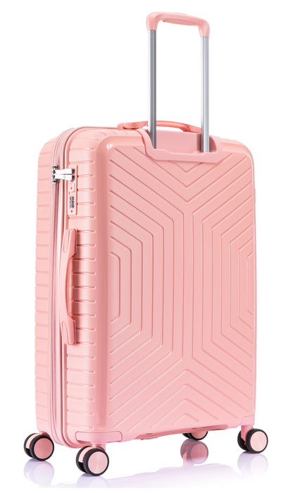 Suitcase Set – 3 Piece Lightweight Polypropylene Hard Shell Travel Luggage with 4 Wheels - PP20 - Light Pink