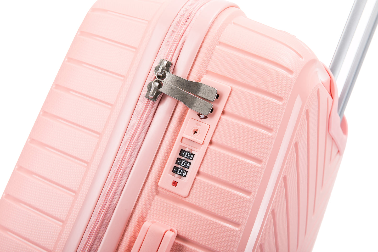 Suitcase Set – 3 Piece Lightweight Polypropylene Hard Shell Travel Luggage with 4 Wheels - PP20 - Light Pink