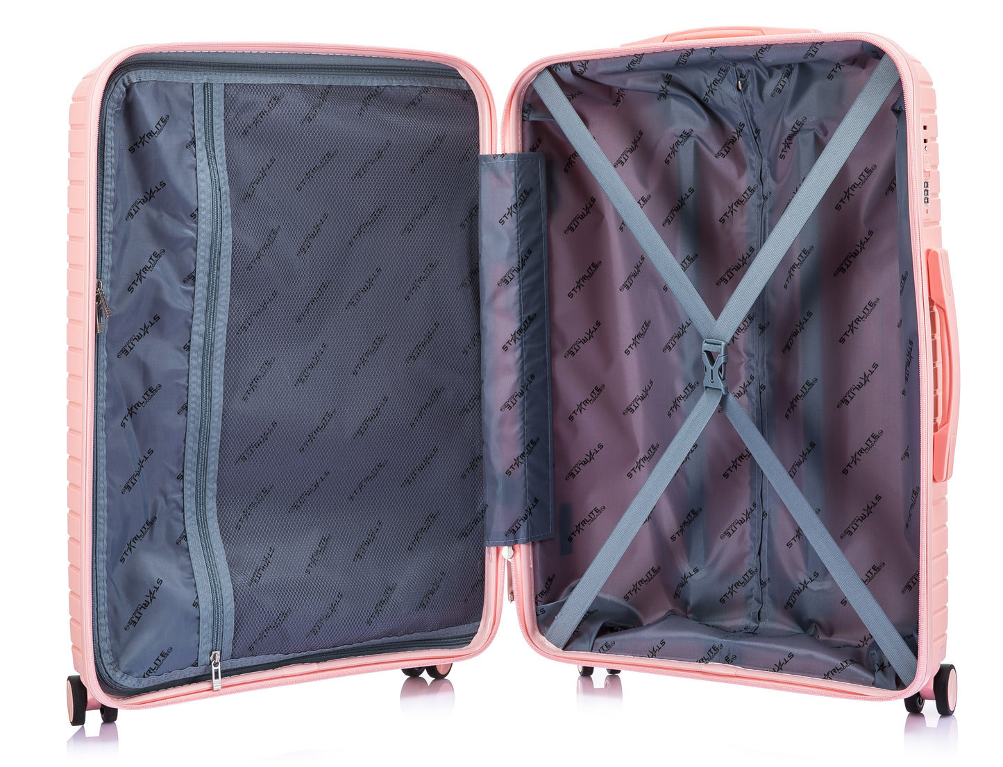 Suitcase Set – 3 Piece Lightweight Polypropylene Hard Shell Travel Luggage with 4 Wheels - PP20 - Light Pink