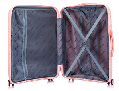 Suitcase Set – 3 Piece Lightweight Polypropylene Hard Shell Travel Luggage with 4 Wheels - PP20 - Light Pink