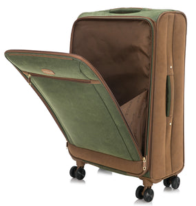 29" Large Synthetic Suede SU81 Green-Tan 4 Wheel Suitcase