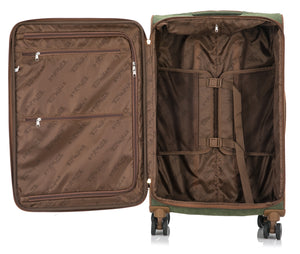 Set Of 3 Synthetic Suede SU81 Green-Tan 4 Wheel Suitcase