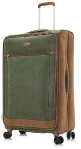 Set Of 3 Synthetic Suede SU81 Green-Tan 4 Wheel Suitcase
