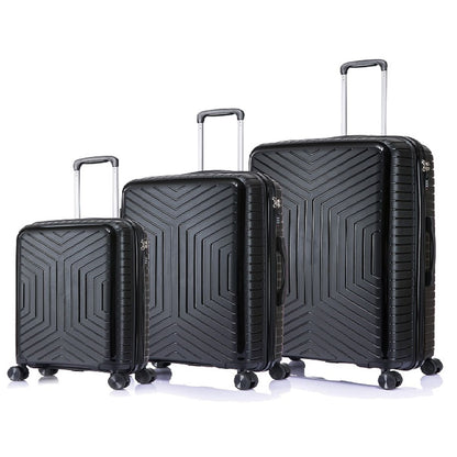 Suitcase Set – 3 Piece Lightweight Polypropylene Hard Shell Travel Luggage with 4 Wheels - PP20 - Black