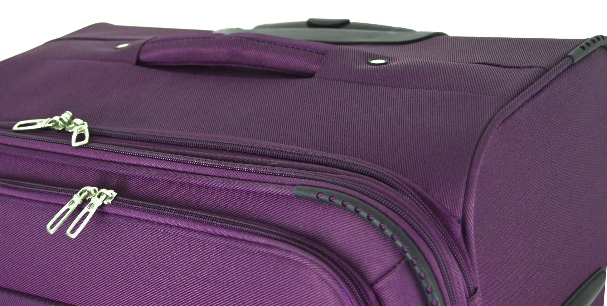 purple suitcase zips