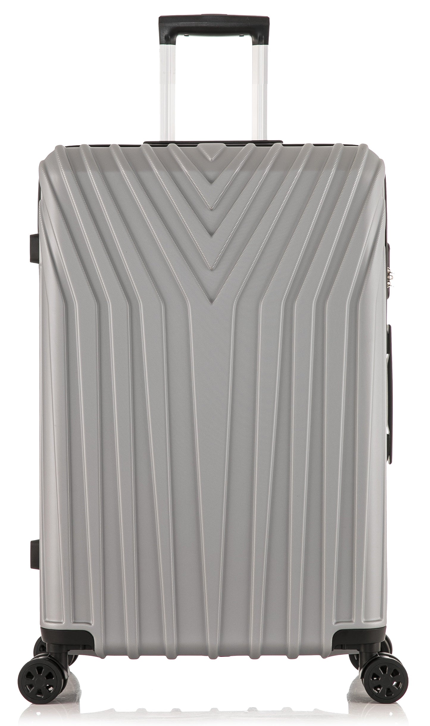 ABS101 silver hard shell suitcase front on white background 