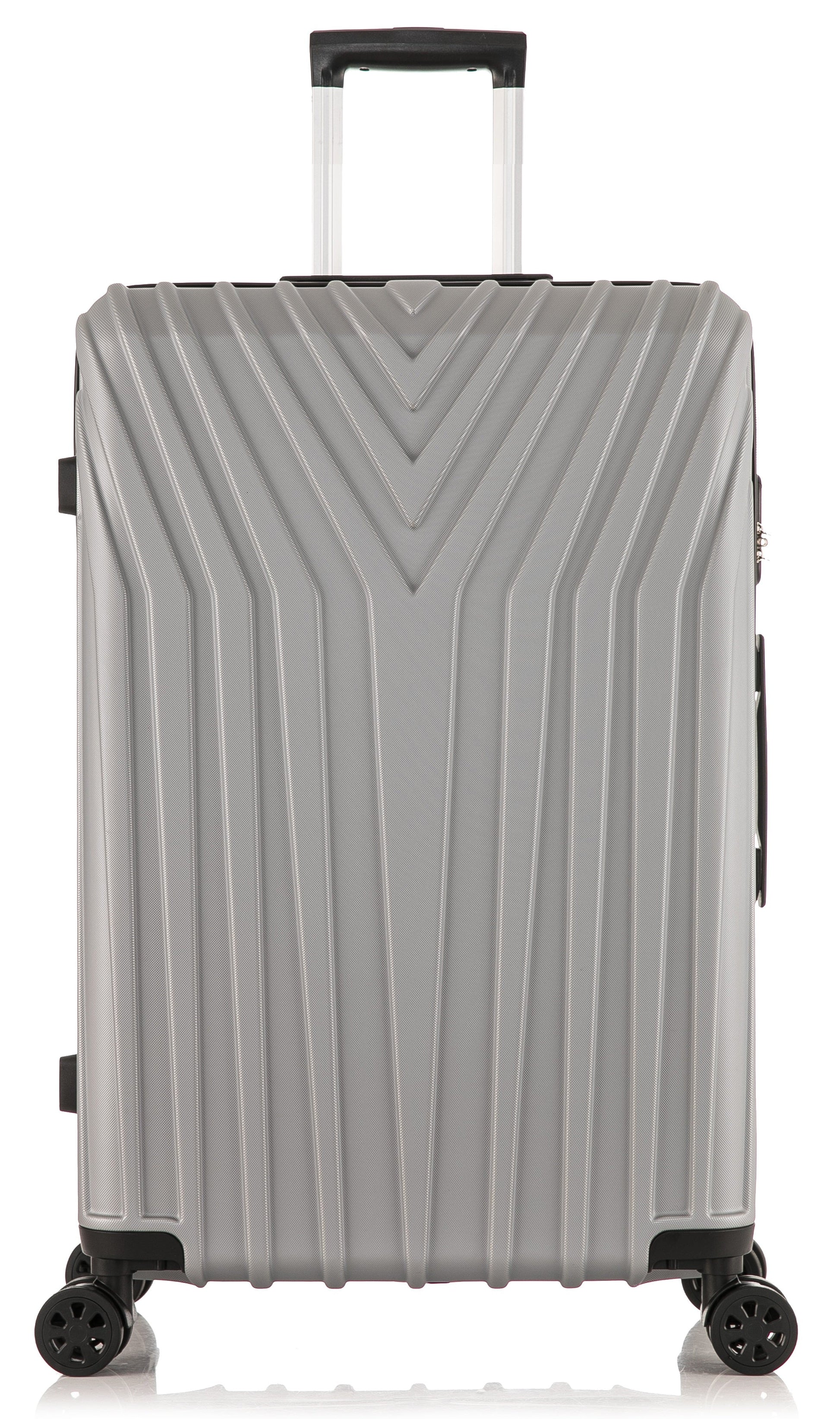 ABS101 silver hard shell suitcase front on white background 
