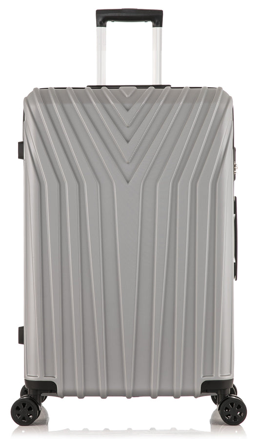 ABS101 silver hard shell suitcase front on white background 