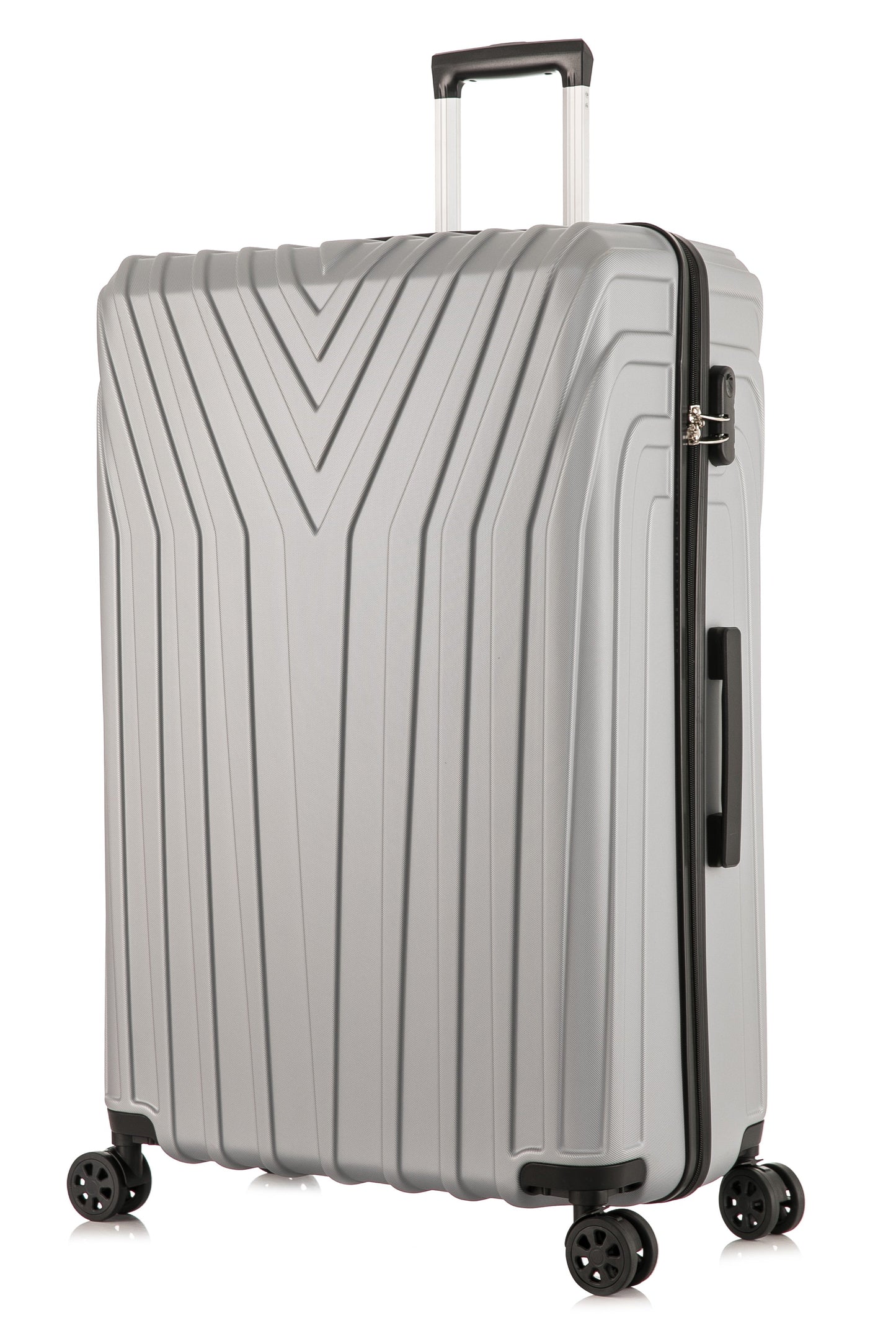 ABS101 silver hard shell suitcase front side on white background 