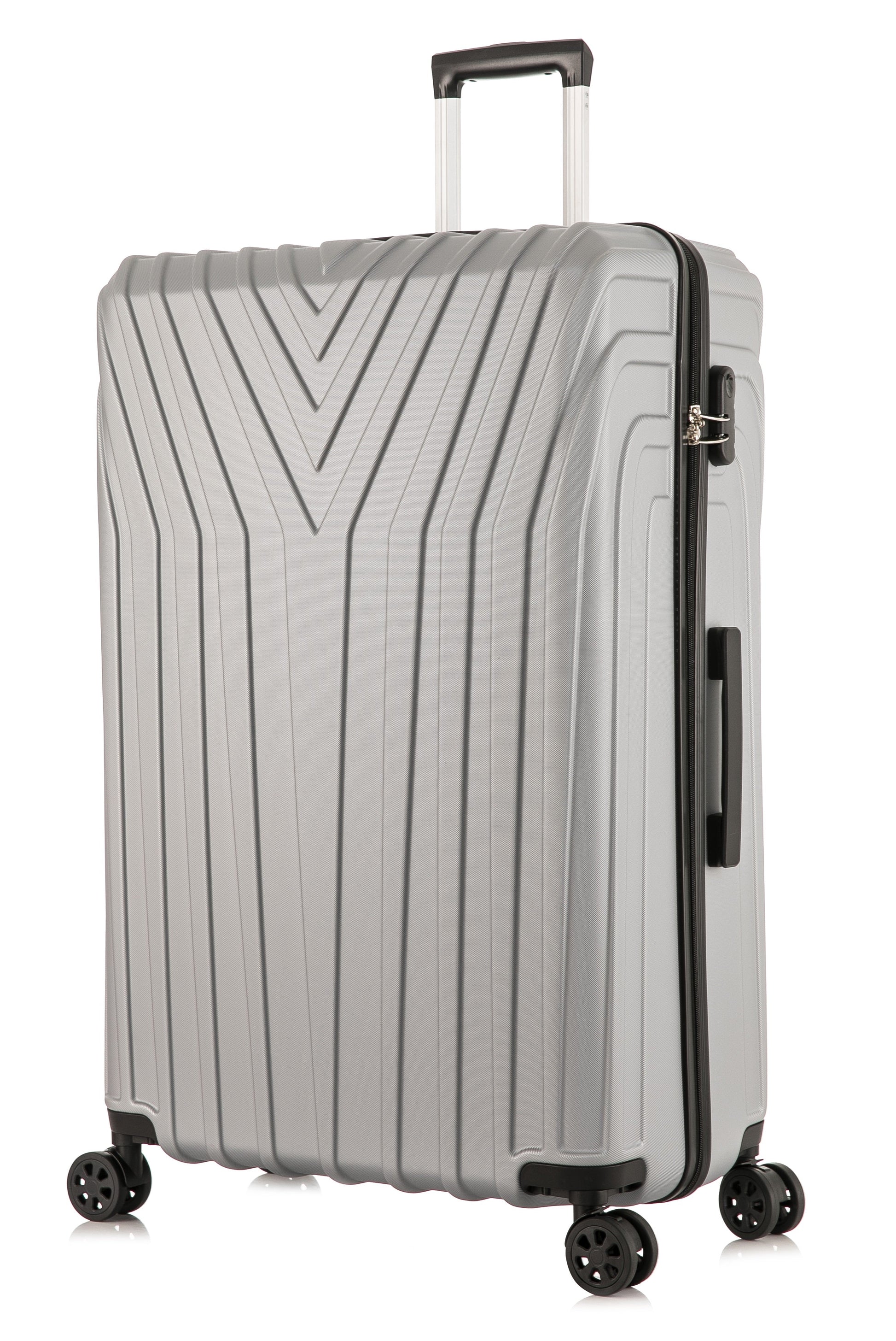 ABS101 silver hard shell suitcase front side on white background 