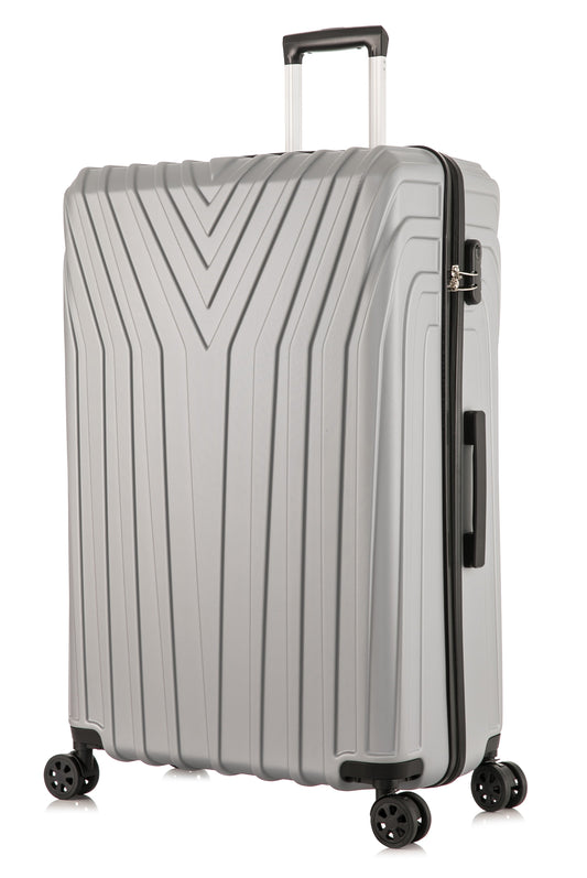 ABS101 silver hard shell suitcase front side on white background 