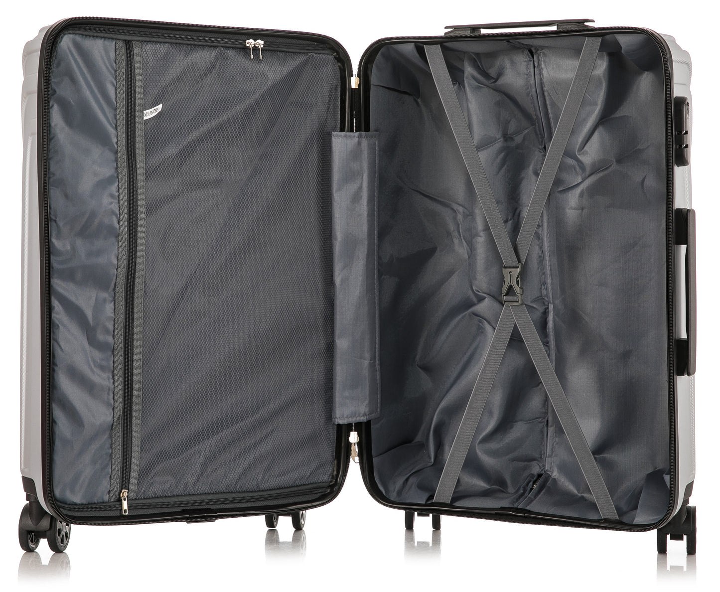 ABS101 silver hard shell suitcase open