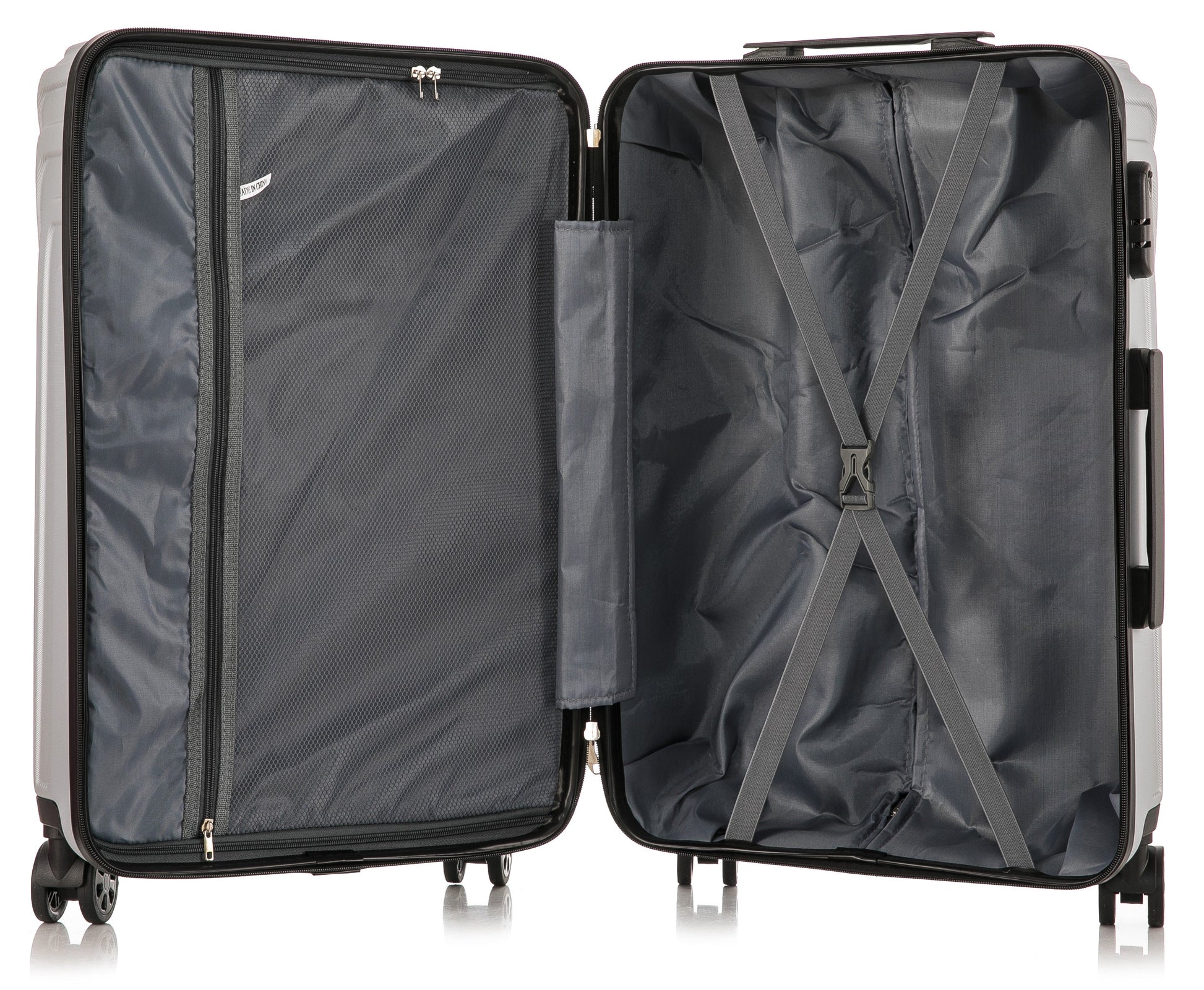 ABS101 silver hard shell suitcase open