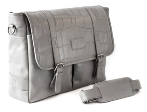 Grey Real Leather Men Messenger Bags + FREE MATCHING LEATHER WALLET