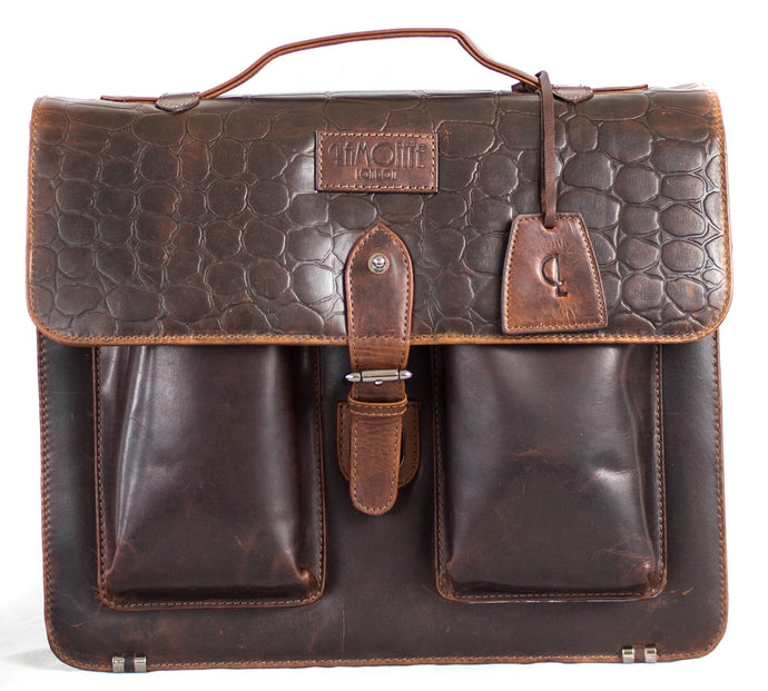 Brown Real Leather Men Laptop Bags + FREE MATCHING LEATHER WALLET