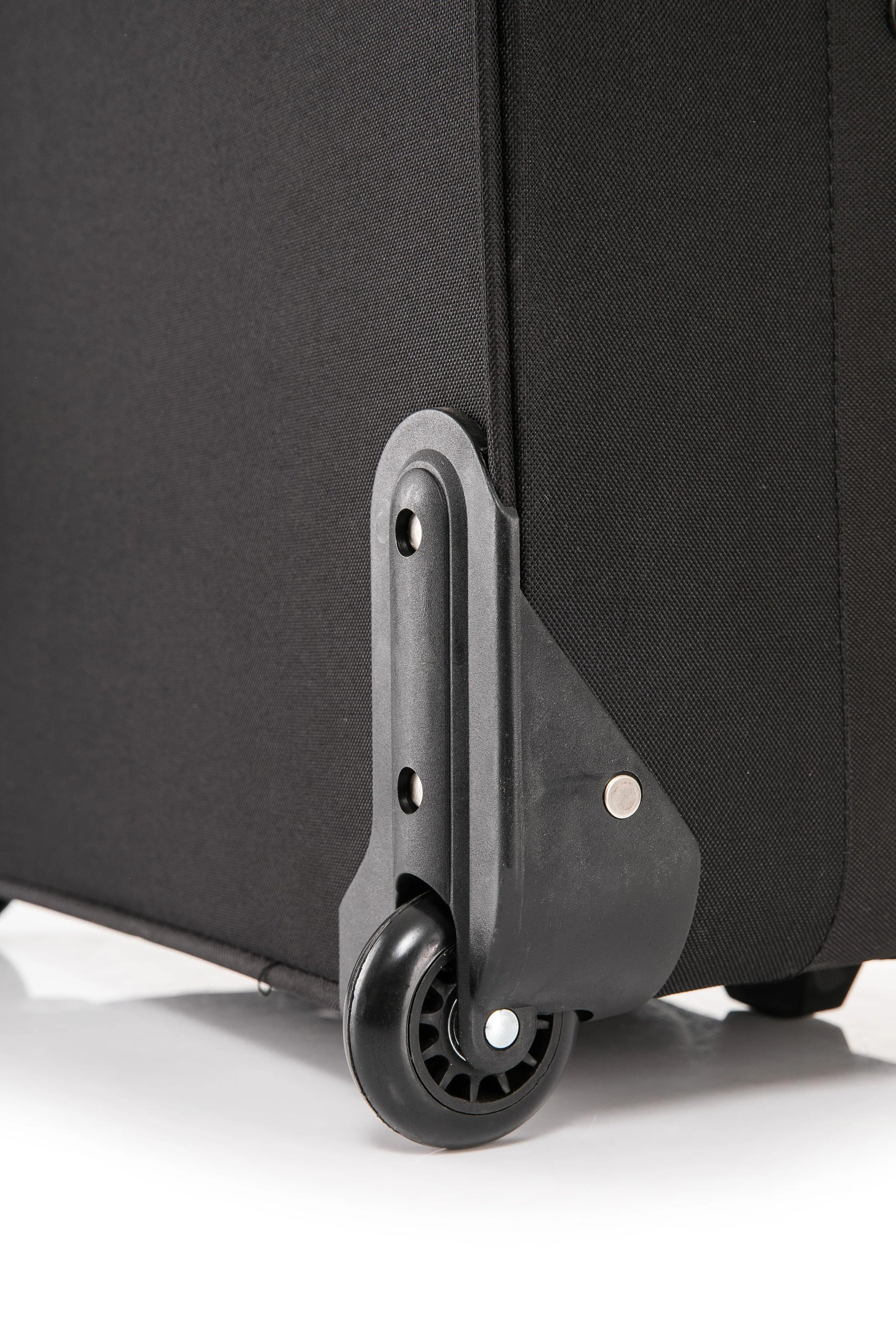 Large Suitcase closeup wheel in DK 16 Orivo Black on white background