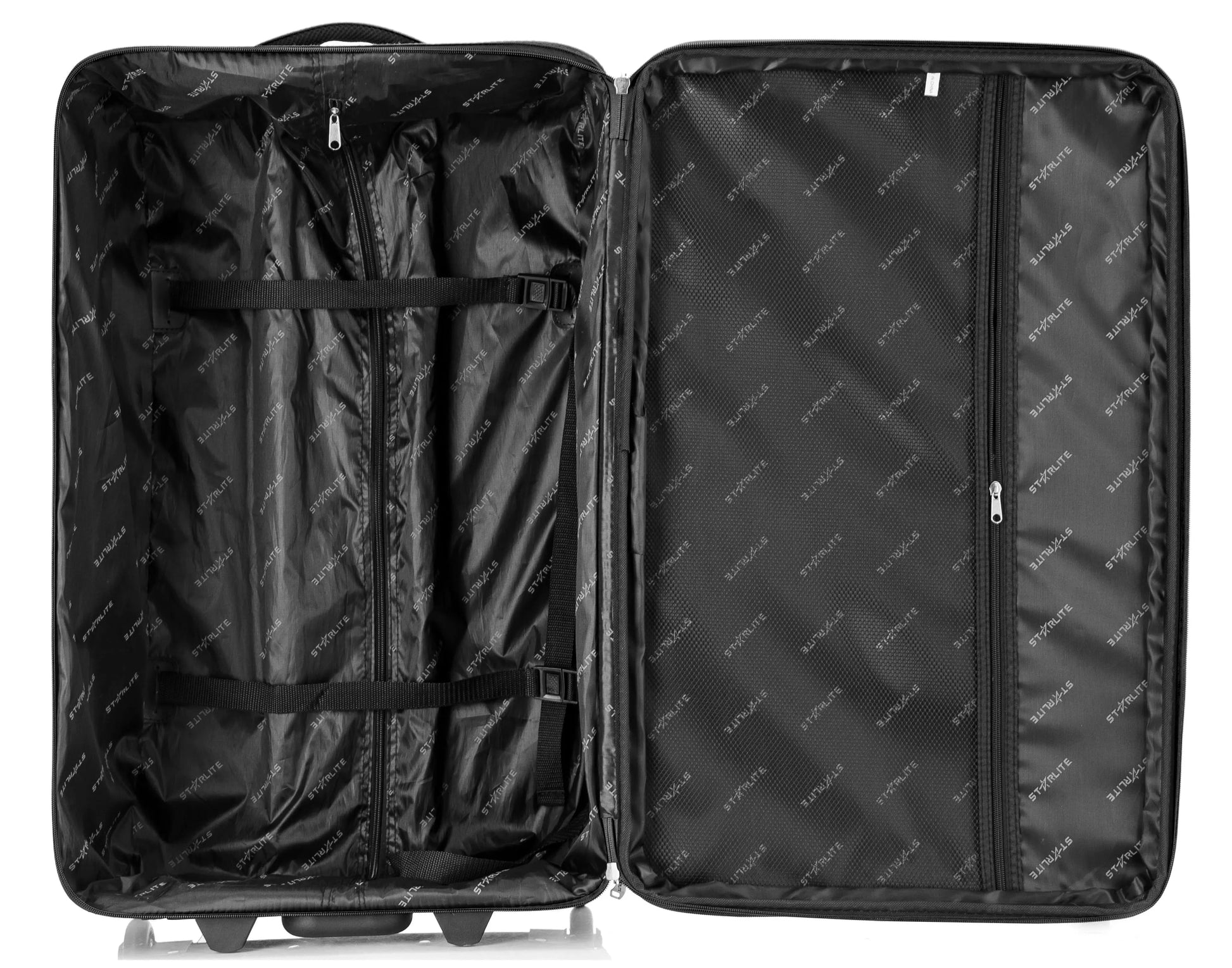 Large Suitcase open in DK 16 Orivo Black on white background