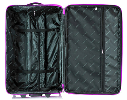 Large Suitcase open in DK 16 Orivo Purple  on white background