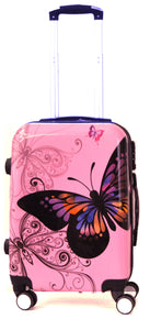 20" 4 Wheel Hard Shell Cabin Pink Butterfly (H56 x W40 x D23cm)
